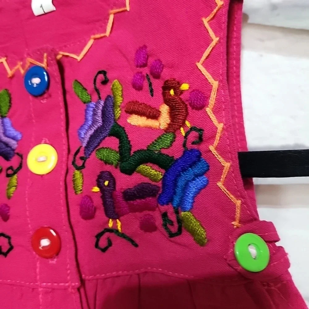 Girls / Kids Fuchsia‎ Pink Embroidered Sleeveless Button Up Dress EUC